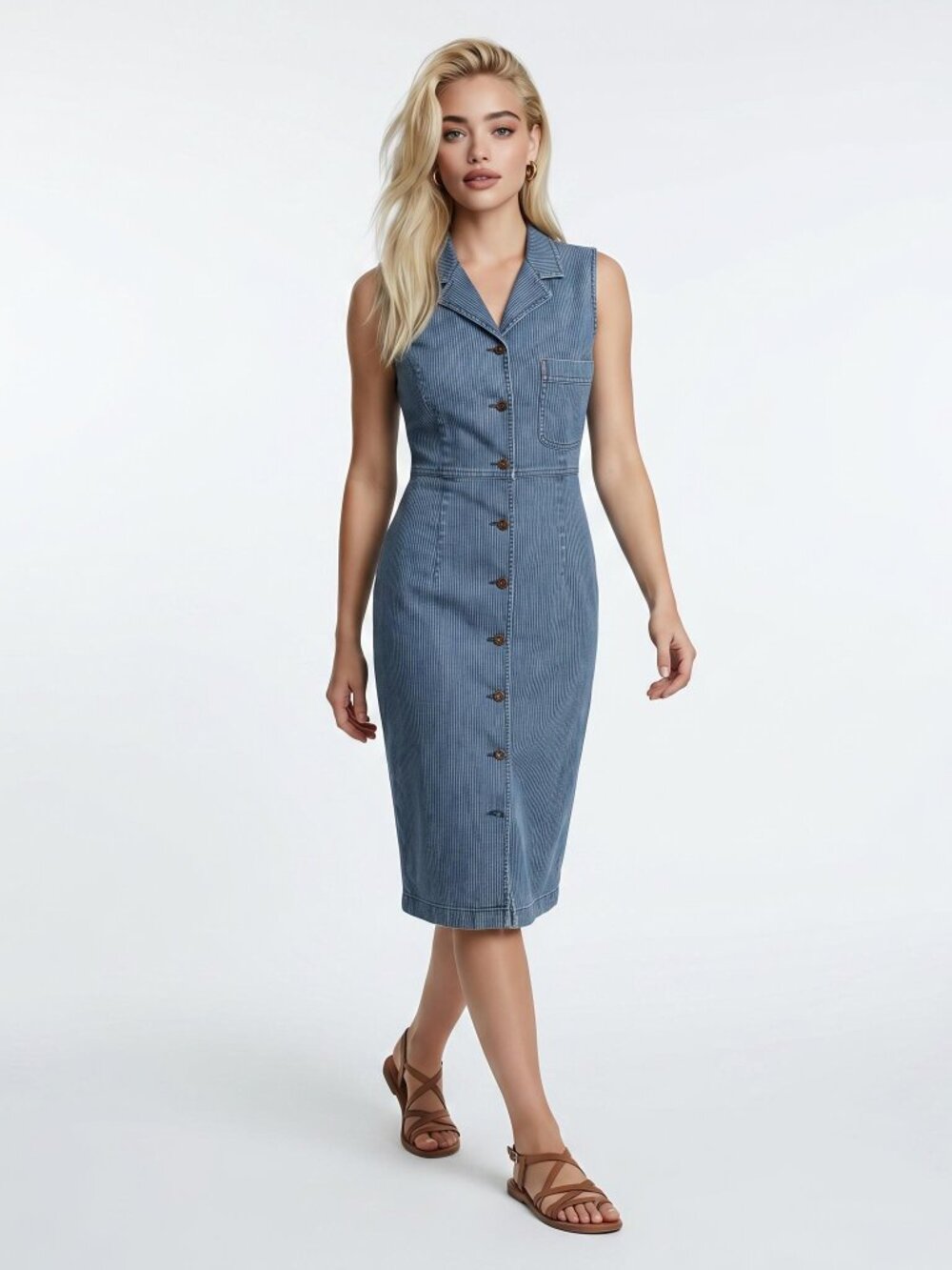 Vintage Y2K Liz Claiborne Sleeveless Stretch Denim Pencil Dress 10